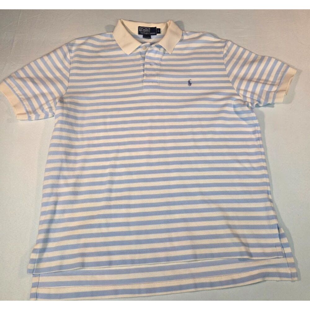 Polo Ralph Lauren Striped Polo Shirt Blue White Cotton Men's Large